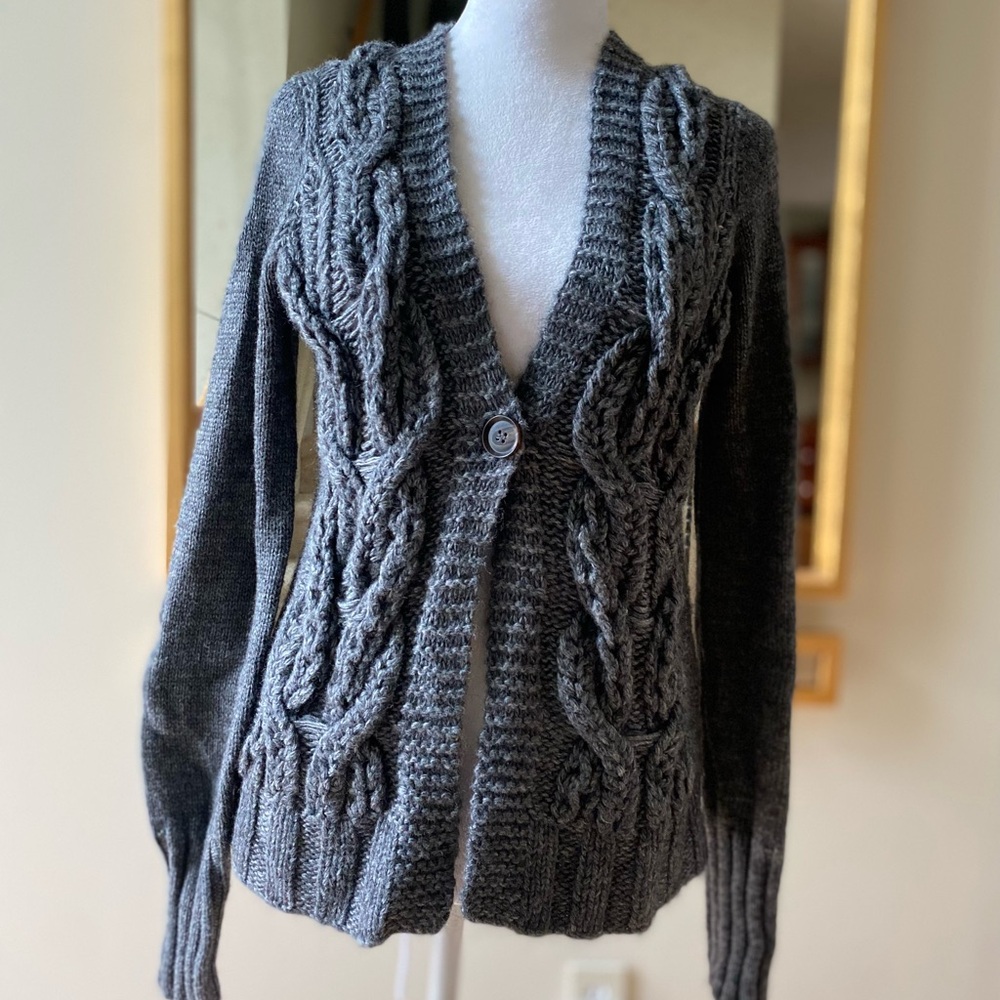 J. Crew Charcoal Gray Cable Knit Wool Blend Cardigan
